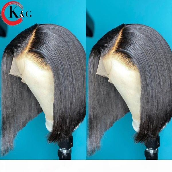 

kungang natural t-part short bob lace front human hair wig 150% density with baby hair brazilian 8-14'' ratio non-remy, Black;brown