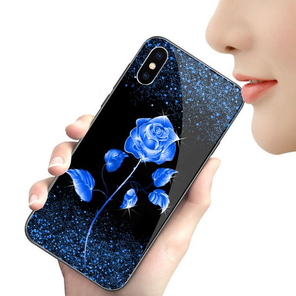 

cases shimmering flash powder blue rose flower women phone case for oppo a95 a32 a72 a83 a53 a57 a77 a73 a79 a92s a52 find x2 reno 5 6 r17 f