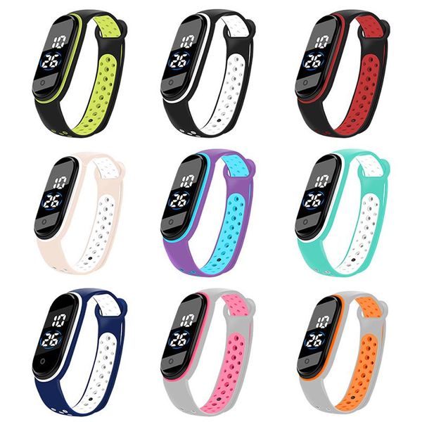 

wristwatches creative breathable strap mens watches sport style waterproof led male digital wristwatch kids colorful silicone boys gift cloc, Slivery;brown