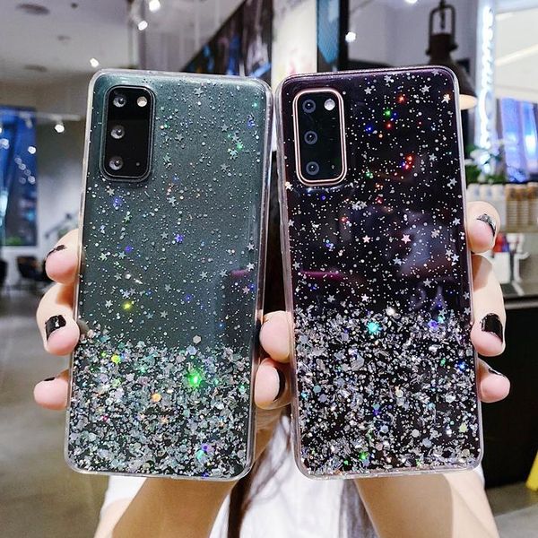 

glitter foil star shine soft tpu case for samsung s20 a01 core m51 note 20 ultra a71 5g a51 a21s a11 a41 a31 a21 a81 bling clear phone cove