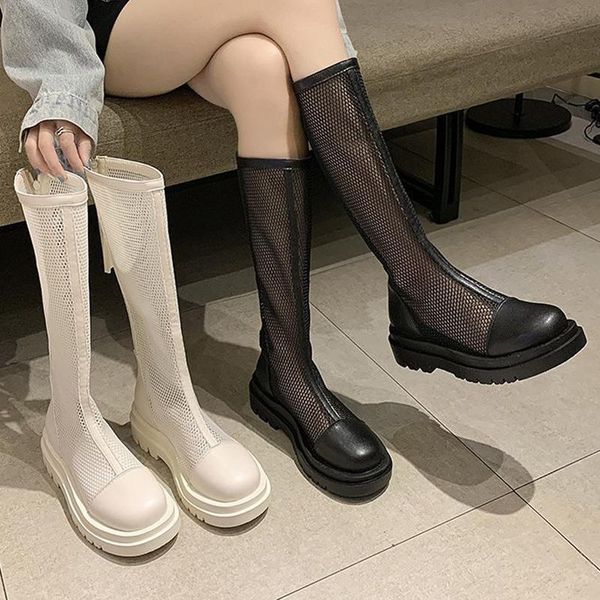 

boots mesh breathable high-tube women sandals summer 2021 thick-soled handsome knight woman casual wedges, Black