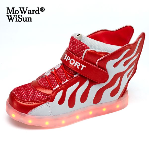 

size 25-37 children led shoes boys girls wings luminous sneakers lighting up shoes for kids boys girls glowing casual sneakers 210303, Black