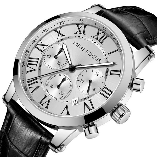

wristwatches mini focus fashion casual watch for men quartz genuine leather strap business watches mens relogio, Slivery;brown