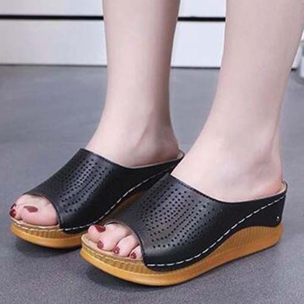 

women sandals fashion wedges shoes for women slippers shoes with heels sandals ladies beach casual female plus size, Black