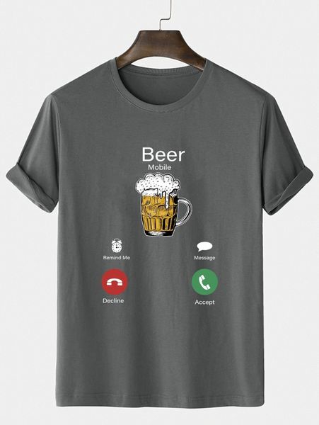 

men beer & letter graphic tee j7pc#, White;black