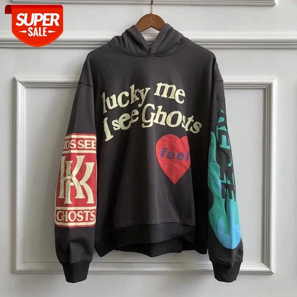 

kanye west"" lucky me ghosts"" hooded sweatshirts 3d foam letter print men and women oversize harajuku stranger things h, Black