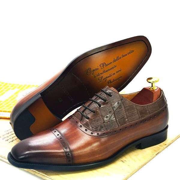 

dress shoes size 6-13 mens oxford cap toe genuine leather handmade footwear business office lace up brogue formal for men, Black