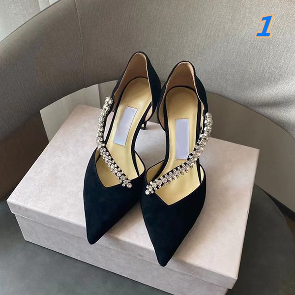 

fashion banquet stylist high-heeled formal shoes women's dress diamond chain pointed sandals size 34-40 with box, Black