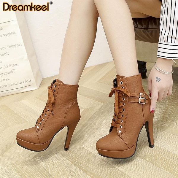 

boots 2021 woman short boot ladies footwear plus size women platform high heels ankle female lace up women's shoes buckle y, Black