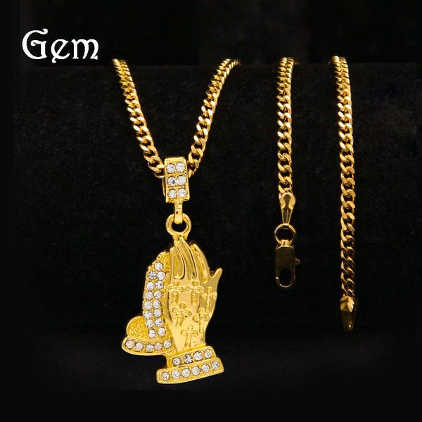 

gem hip hop new cross pattern hands in prayer hand men's pendant, Silver
