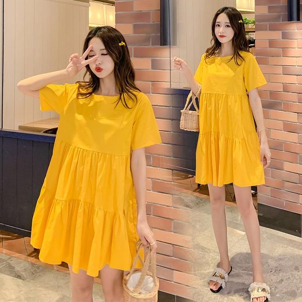 

maternity dresses 35640# clothes summer cotton short sleeves loose solid color dress pregnant women mom, White