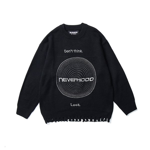 

2021 new high street embroidery letter frayed sweater men and women korean round neck oversize kniteed pullover loose sweaters lszg, White;black