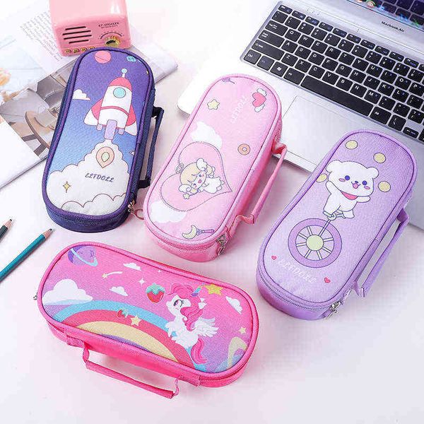 

pencil cases large capacity children's box cartoon cute pencil junior middle school student oxford cloth stationery bag