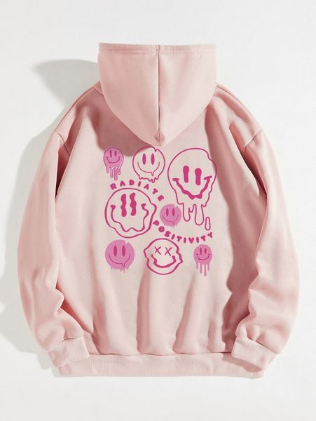 

letter & expression print drawstring thermal hoodie 67k0#, White;black