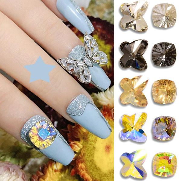 

nail art decorations 10pcs flash butterfly rhinestones drills symphony crystal 3d diamond design manicure ornaments, Silver;gold