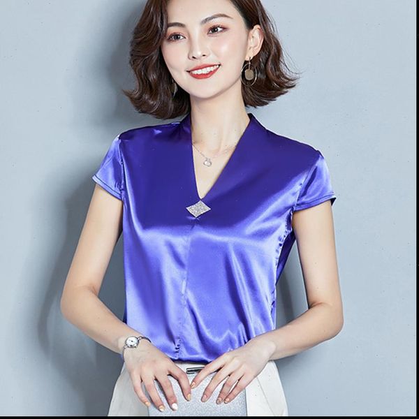 

korean fashion silk women blouses satin v neck sleeveless red women shirts plus size xxxl womens and blouses, White