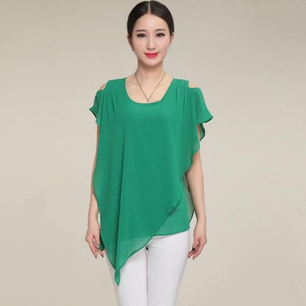 

women's blouses & shirts 2021 women summer chiffon blouse s-2xl ruffle batwing sleeve hollow out shirt black white red blue