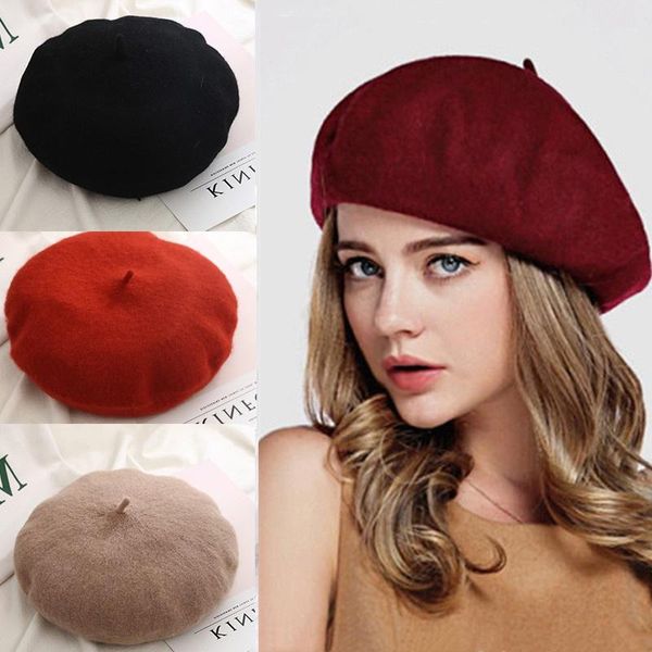 

berets vintage french style plain beret cap beanie hat women girl artist warm wool winter, Blue;gray