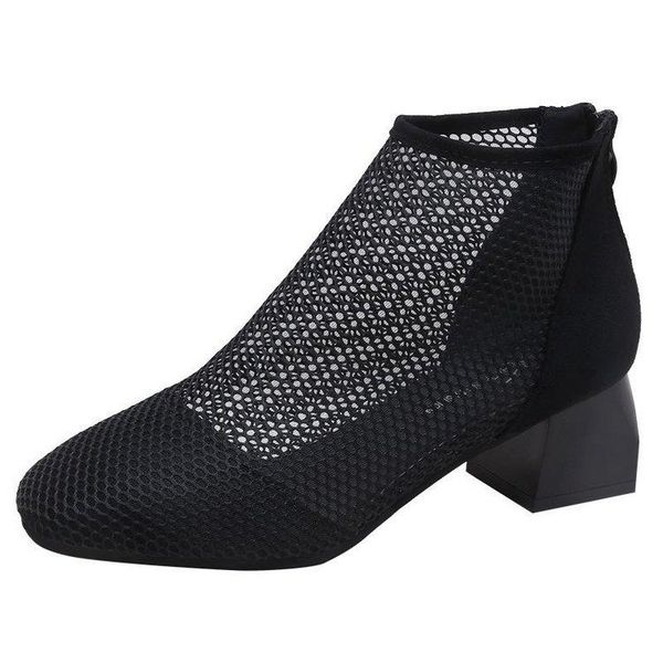 

sandals 2021 summer mesh peep toe heels single shoes women in europe and america gauze mujer, Black