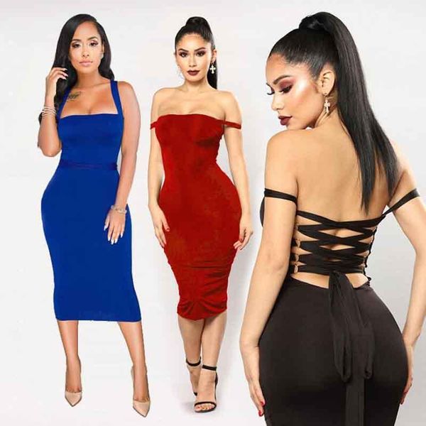 

casual dresses summer dress women clothing robe epaule denude femme 2021 fashion feminine off shoulder open back bodycon sukienka, Black;gray