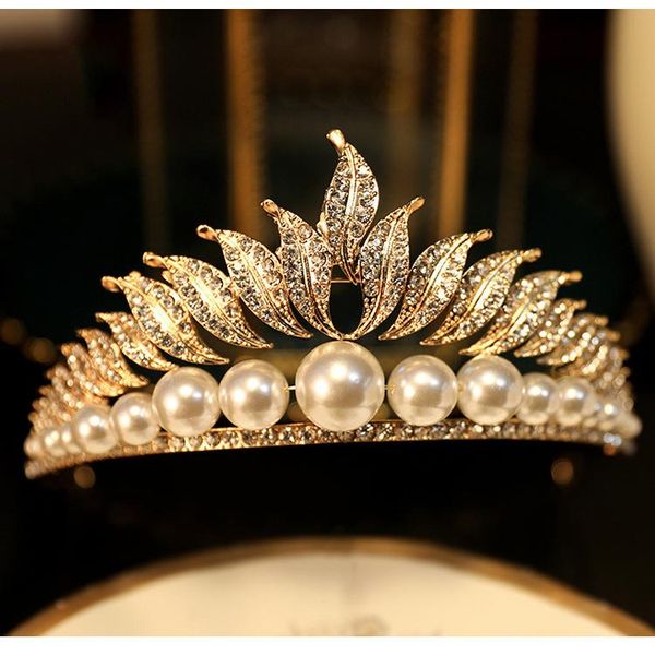 

hair clips & barrettes crown headdress bride baroque pearl leaf rhinestone dinner party birthday female eighteen years old dress accessories, Golden;silver