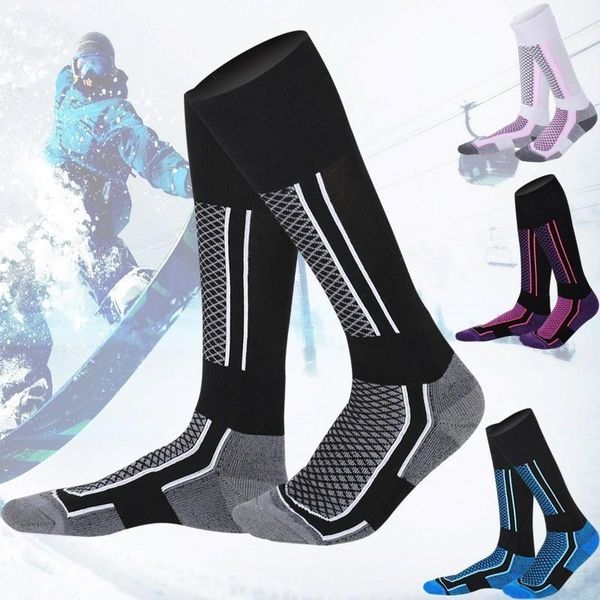

thermal ski socks winter outdoor sport snowboard hiking skiing thicken cotton thermosocks for children adult, Black
