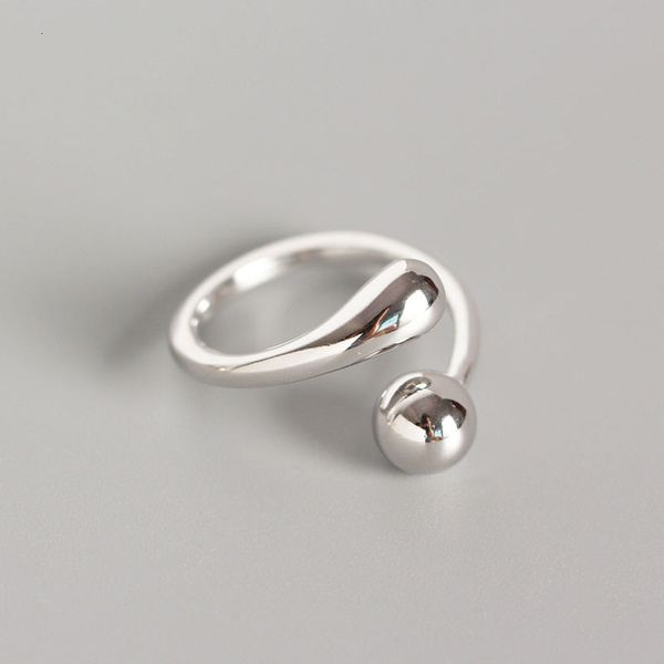 

tyj0250 japanese and us s925 pure silver minimalist silver bead arc smooth surface water drop ring