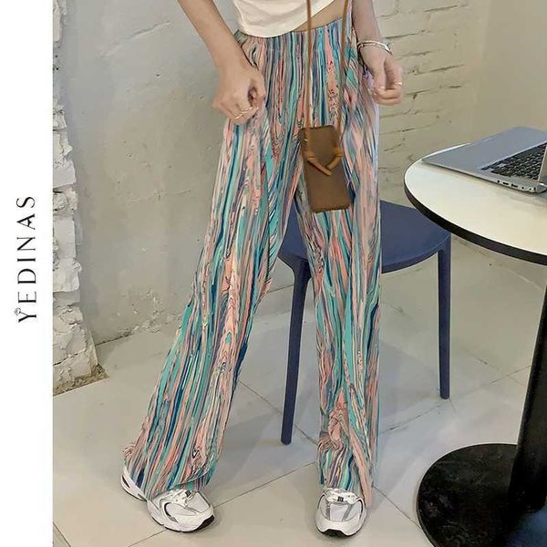 Yedinas Tie Dye Hosen Frauen Bunte E Mädchen Breite Bein Hohe Elastische Taille Hosen Koreanische Harem Punk Streetwear 210527