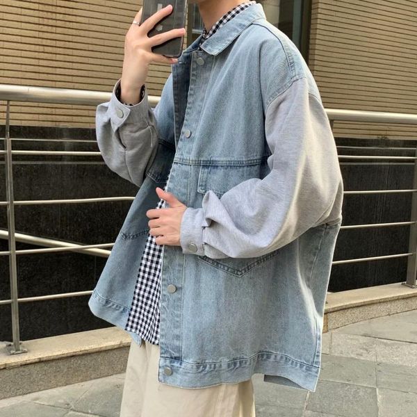 

men's jackets denim jacket spring and autumn clothing port fashion brand trend loose tooling splicing casual, Black;brown