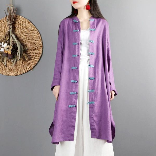 

ethnic clothing chinese style women clothes 2021 spring retro vintage long shirt blouse hanfu linen ladies 30900, Red