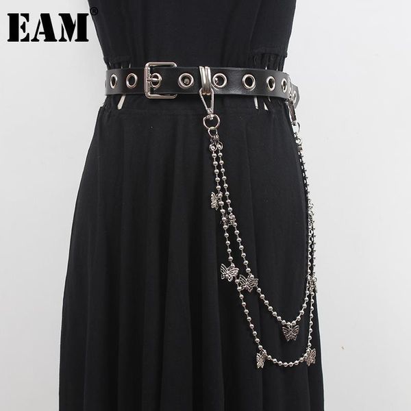 

belts [eam] pu leather black rivet buckle split joint chain belt personality women fashion all-match spring autumn 2021 1dd79641, Black;brown