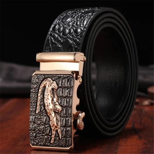 

belts male men genuine leather strap luxury logo designer crocodile ceinture homme, Black;brown