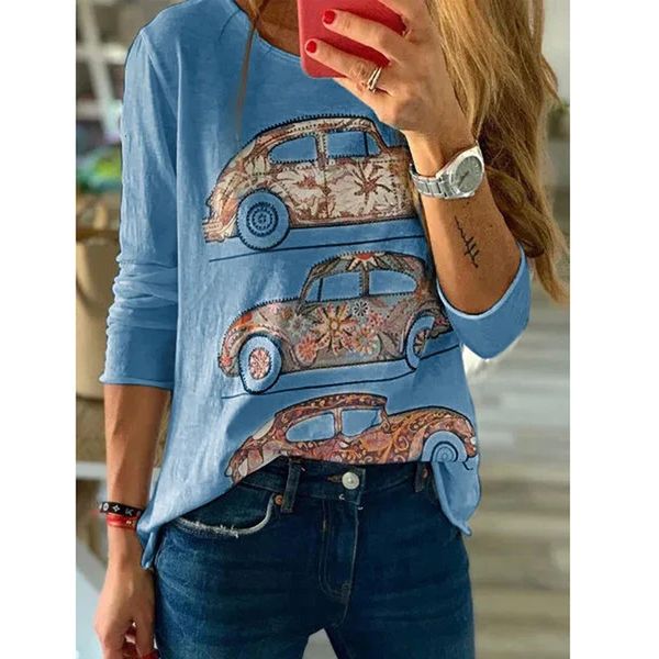 

around adies the throat trui prints long mouwen t-shirt o-neck star printing puloer basic comfortable multilateral 02*, White