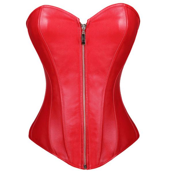 

2018 women zipper steampunk corselet strapless waist trainer leather corset body shapewear bustier overbust corset, Black