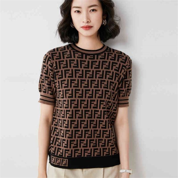 

2022 spring new loose round neck letter pullover short sleeve t-shirt bottomed sweater, White