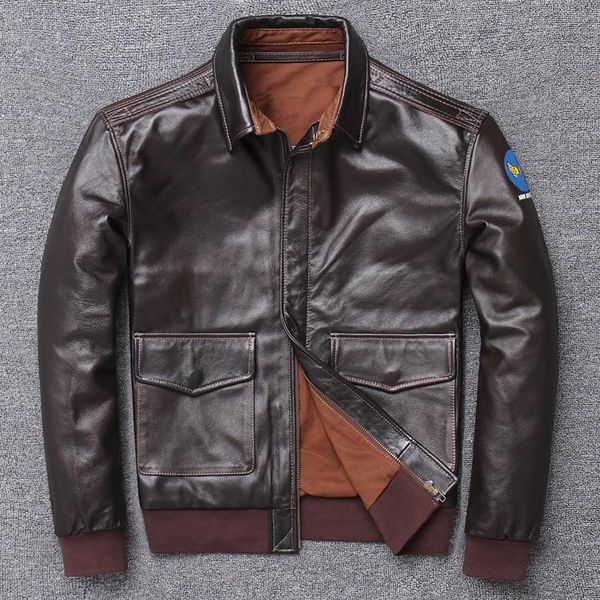 

men's leather & faux genuine jacket pilot g1 bomber cowhide, Black