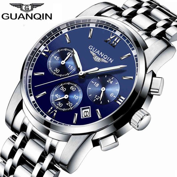

watches guanqin relogio masculino men business men luxury brand quartz 19018 full stainless steel wristwatch a, Slivery;brown