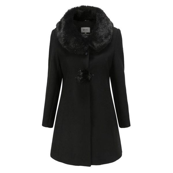 

winter women's coat with fur collar solid color long-sleeved jacket female thick warm collar coat women wide-waisted 2021 new, Black
