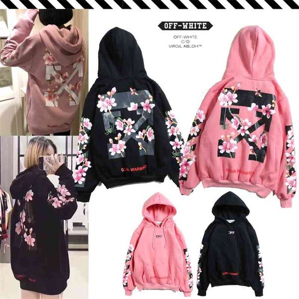 

2020 fashion off butterfly arrow printed men's and women's hooded, Black
