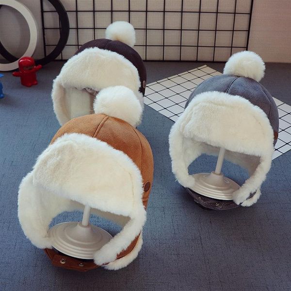 

caps & hats baby children lei feng hat autumn and winter boy warm girl deer suede earmuffs thickening plush cap kids beanies, Yellow