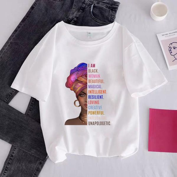 

i am a powerful black melanin t shirt woman t-shirt clothes african black girl history month tshirt female graphic teeshirt, White
