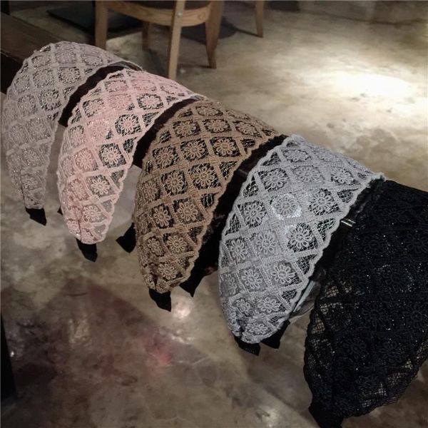 

party hats simple sweet lace flower hairband wide hair hoop anti-slip with tooth women headband fashion vintage headwear