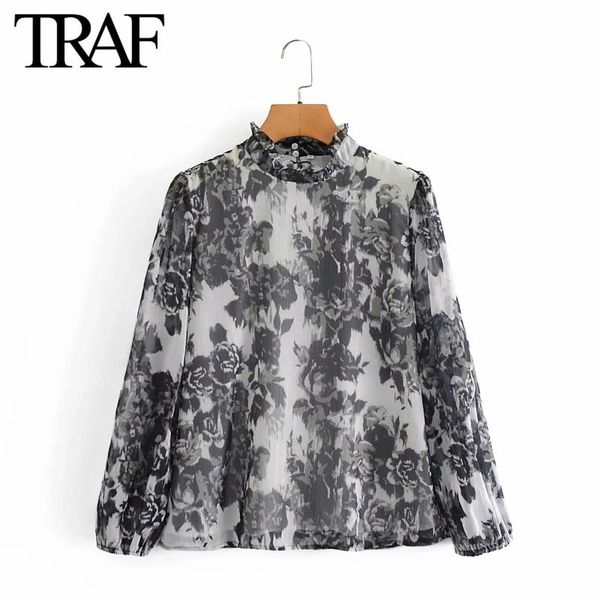 

women's blouses & shirts women clothing 2022 spring autumn long sleeve chic ladies floral print loose french fashion femme, White