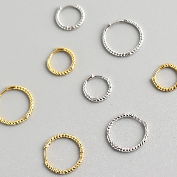 

hoop & huggie 100% real 925 sterling silver twist screw huggies middle hoops women loops round pendiente luxury jewelry 2021 fashion wedding, Golden;silver