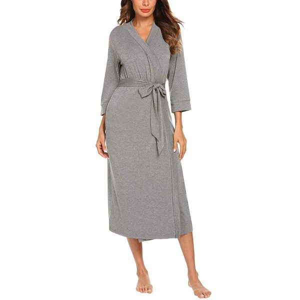 

robe sets sleepwear women's 4/3 sleeve v-neck lightweight with belt long robe bathrobe sleepwear peignoir pyjama femme, Black;red