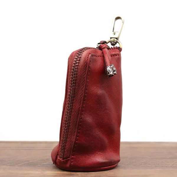 

wallets ight genuine leather mini wallet card key holder zip coin purse floral pendant clutch bag women housekeepers walllet, Red;black