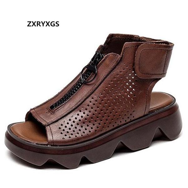

sandals 2021 fish mouth 100% natural genuine leather fashion ankle boots non-slip thick bottom wedges women, Black