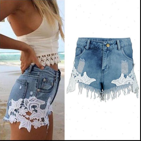 

danjeaner shorts womens lace denim shorts fashion brand vintage tassel high waist shorts punk short jeans plus size, White;black