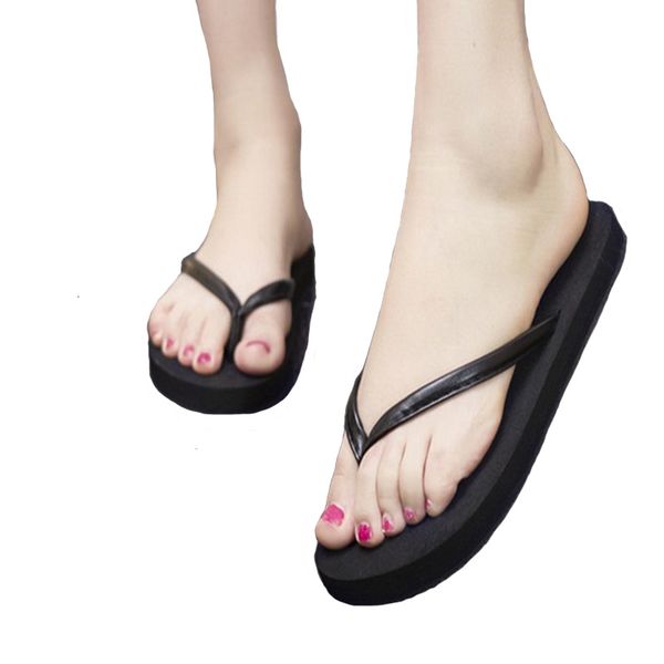 

pu slippers effects color antislip casual with plate and open teen flip-flops female plus size beach sandals women, Black