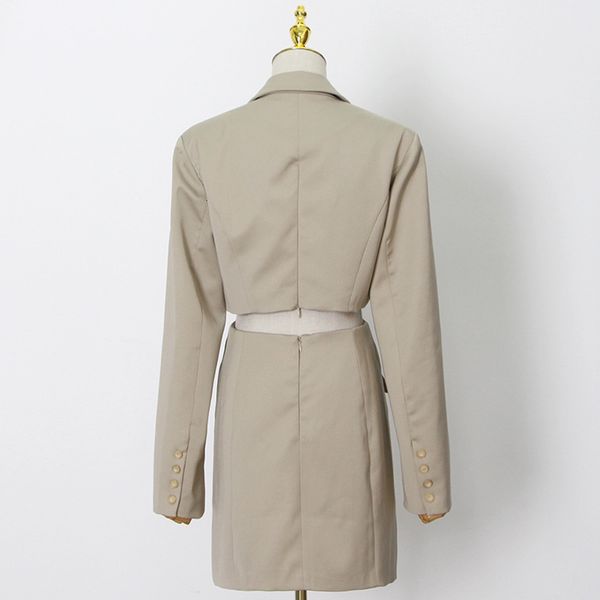 

women's a-line autumn bodycon suit long sleeve lapel waist hollow pleated party mini dress 2021 new street q7sg, Black;gray